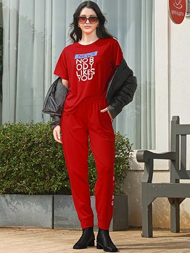 Image of ZEYO Night Suit for Womens Typography Printed Cotton Night Dress of Top and Joggers