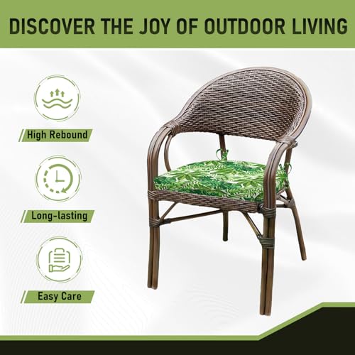 Image of Basic Beyond Outdoor Chair Cushions Set of 4, Outdoor Cushions for Patio Furniture, Water Resistant Patio Chair Cushions with 2 Ties, 17x16x2, Green Leaves
