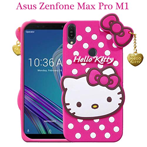 Image of Unirock Hello Kitty Back Case Cover for Asus Zenfone Max Pro M1| 3D Cute Hello Kitty Case |Soft Silicone Rubber Back Cover with Pendant Kitty Cover for Asus Zenfone Max Pro M1 (Pink)
