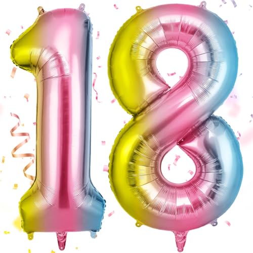 OFFCUP Farbverlauf Zahl Luftballoon, Riesige Folienballon Zahl 18, 40 Zoll Helium Ballons Geburtstag zahlen Luftballon Geburtstagsdeko Zahlenballon Jubiläumsparty Dekoration Bunt Folienzahlen Ballons