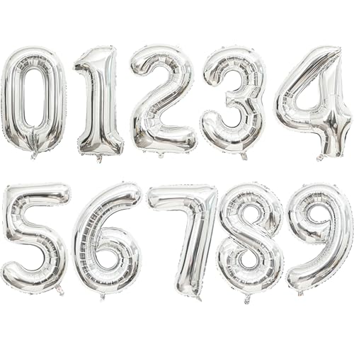 10 globos numéricos de 32 pulgadas, globos de aluminio de Mylar plateados con números 0-9, globos digitales personalizados para fiesta de cumpleaños, compromiso, graduaciones, aniversario, baby shower