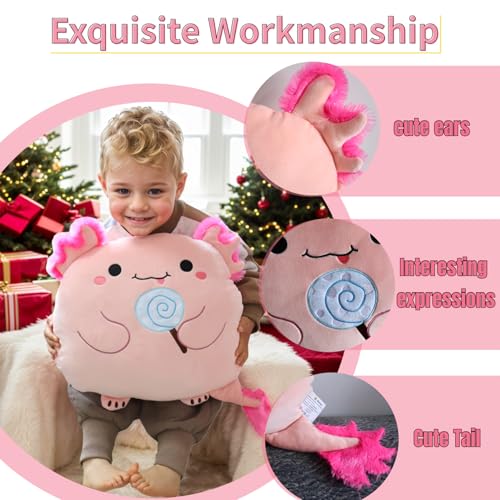Coussin peluche axolotl rose : doudou salamandre lavable et extra doux - 3