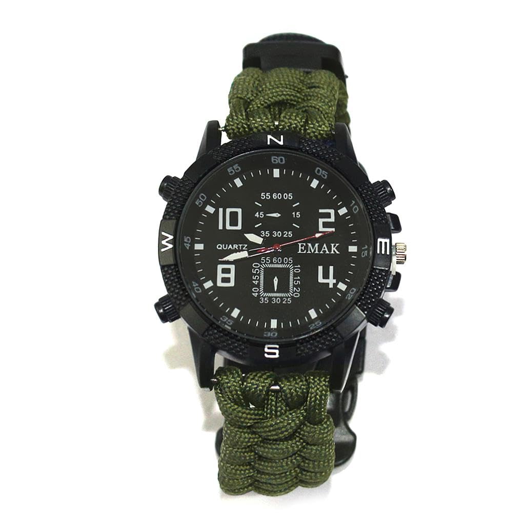 Orologio di sopravvivenza Strumenti da campeggio Attrezzatura da trekking Struttura in lega antiurto Fine Lavorazione multiuso Gadget di emergenza Nero