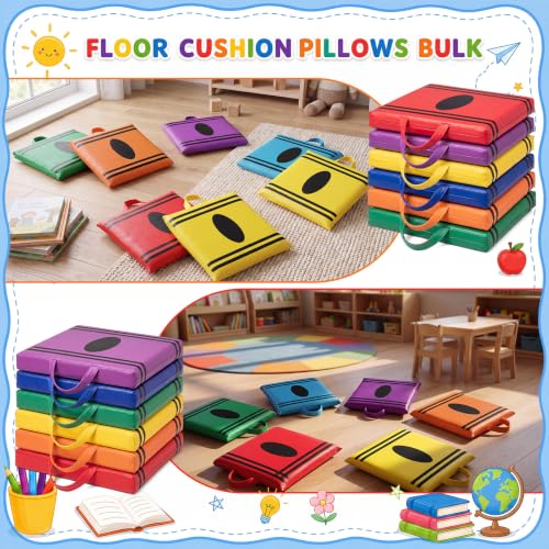 Beeveer 24 Pcs 12'' Floor Cushions with Handle for Kids Classroom Flexible Seating Floor Pillow Waterproof Cushions Seating for Toddlers Daycare Nursery Preschool School Home (Crayon#1,6 Colors) - Image 7