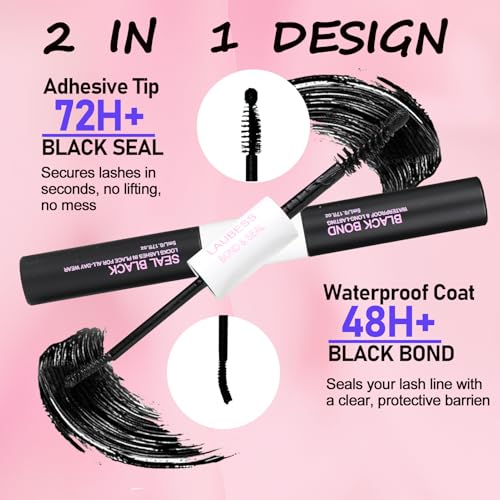 Image of Lash Bond and Seal Waterproof LAUBESS Lash Glue for Eyelash Clusters 2 in 1 Lash Cluster Glue Adhesive Eyelash Glue Home Use Strong Hold 72H 10ml