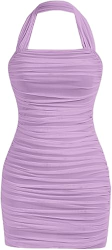 Verdusa Vestido corto casual sin mangas con espalda descubierta, de malla, halter, ajustado, para mujer