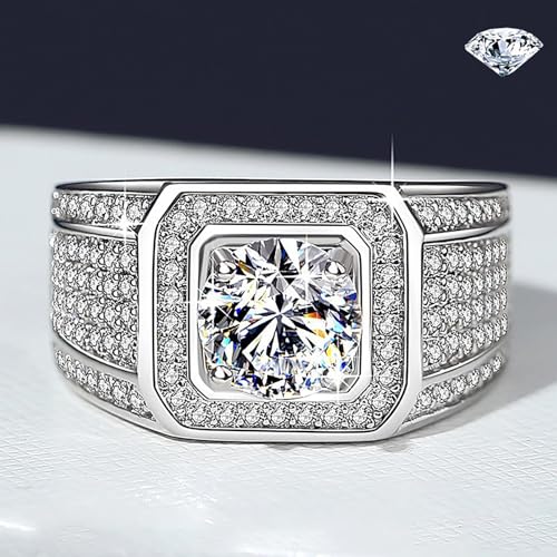 Personalized 14K White Gold Wedding Bands for Men, 2Ct Round-Cut Diamond Ring, Custom Engraved VVS1 Clarity, D Color - The Perfect Token of Love and Commitment4