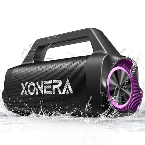 Xonera Speakers Bluetooth Wireless, 80W Peak Loud Outdoor Speaker with Bass, 20H Playtime, IPX6 Waterproof, TWS，BT5.3, Portable for Camping Hiking Boating Pool Beach(Black)