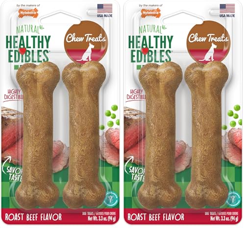 Image of Nylabone Healthy Edibles Natural Dog Chews Long Lasting Roast Beef Flavor Treats for Dogs, Small /Regular (2 Count) (Pack of 2)