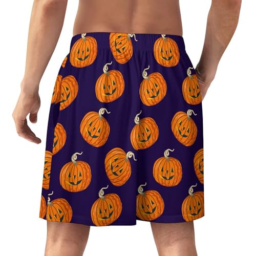 Halloween Pumpkins on PurpleMen's Casual Shorts with Pockets, Light And Soft3