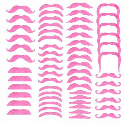 60pcs Self Adhesive Pink Fake Mustaches, Funny Mustache Stickers Stick on Mustaches Hot Pink Costume Party Favors Accessories for Halloween Christmas Adult Team Spirit Party