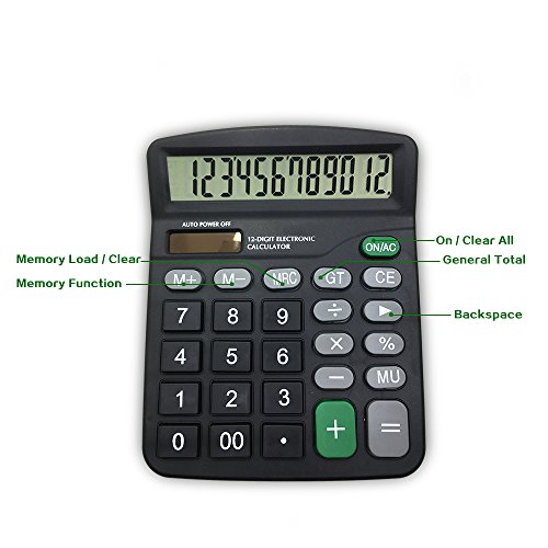 SourceTon 2 Packs of 12-Digit Standard Desktop Calculator, Basic Handheld Calculator with Large LCD Display and Large Buttons, Dual Powered Office Calculator, Black - Thumbnail 2
