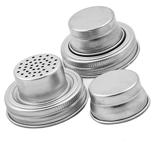 Xinsheinelry 2 Fit Jar Lids with Silicone Seal Rings Stainless Steel Shaker Tops for Salt, Sugar, Spices (2 Count) Sugar