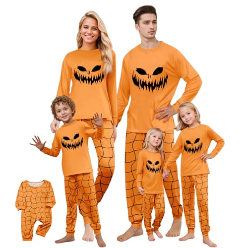 Family Halloween Pajamas Matching Sets Cute Pumpkin Face Long Sleeve Shirts Pjs Pants Bottoms Two Piece Sleepwear