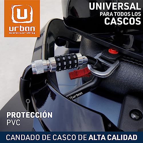 URBAN UR140 Candado Casco Moto, Mosqueton con Código 4 Digitos Más Seguro, Adaptador T Hebilla, Cable Seguridad Acero Trenzado Más Visible, Accesorio Antirrobo Universal para Casco Moto Bicicleta - imagen 2
