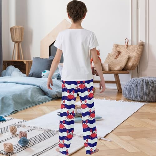 Boy's Pj Pants Red Crab Blue White Wave Lounge Bottoms Elastic Kids Sweatpants Joggers with Pockets Size 6-143