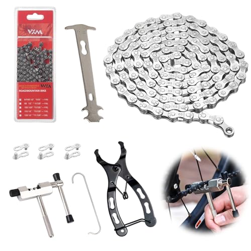 Cadena Bicicleta 6 7 8 Velocidades 116 Eslabones, Cadena de Bicicleta con Herramientas Incluidas, Cadena Bici 1/2 x 3/32 Pulgadas, Repuesto Universal Para Montaña Carretera y Plegable