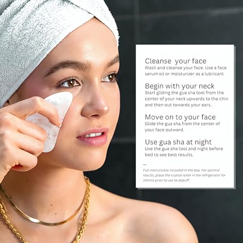 Image of Grade A+ Clear White Rose Quartz Roller & Gua Sha For Face Massager Jawline Anti-Aging, Drainage Massage, Wrinkles, Facial Guasha (Clear White)