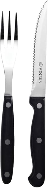 Viners 305.109 12pc Steak Knife & Fork Set, Rivet Handles, Stainless Steel, Silver, 32 x 23.6 x 2.2 cm