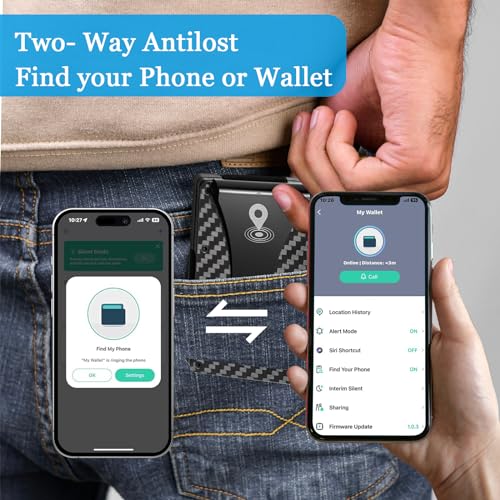 Trackable Thin Card Wallet For Men - Leather Bluetooth Anti-Lost Credit Card Holder with Metal Money Clip Men's Card Holder Minimalist Smart Men's Wallet (Carbon Black)2
