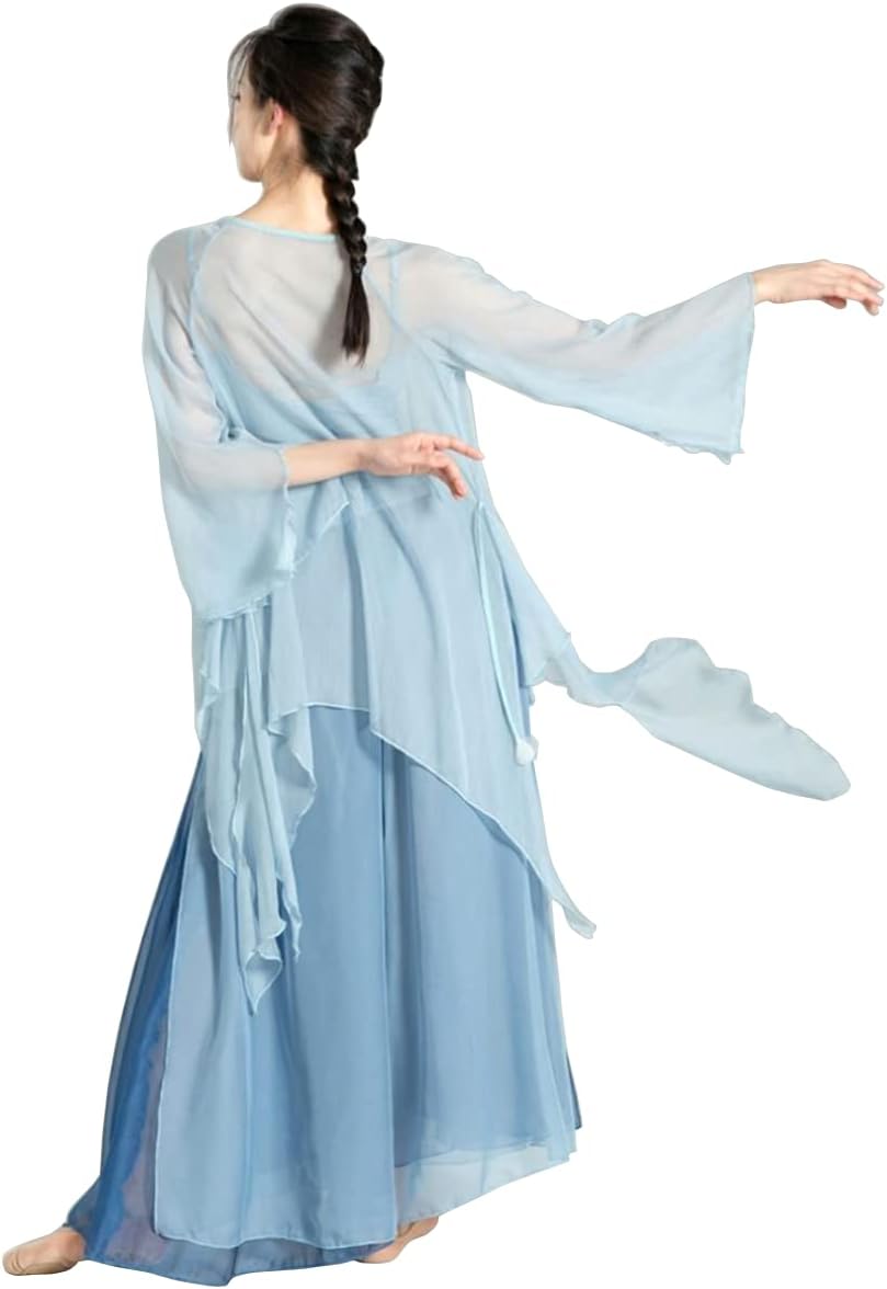Angcoco Women's Chinese Traditional Loose Fit Mesh Top Pants for Dance