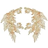 MAYJOYDIY 4 Stück Goldene Pailletten Stickerei Phönix Pfauenfeder Schwanz Applikation 41×26cm Feder Nähflicken Mit Pailletten Für Hochzeitskleid Abendkleid Hut Kissen Vorhang Tischdecke