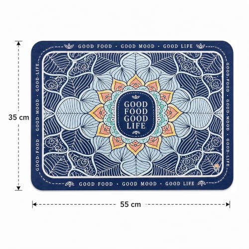 Image of Luxe Home International Dish Dry Mats for Kitchen Counter, Rubber Quick Dry Mat for Kitchen Utensils, Boho Floral Pattern Smooth Absorbent Placemat, 35x55 cm, Flower Grey, Pack of 1
