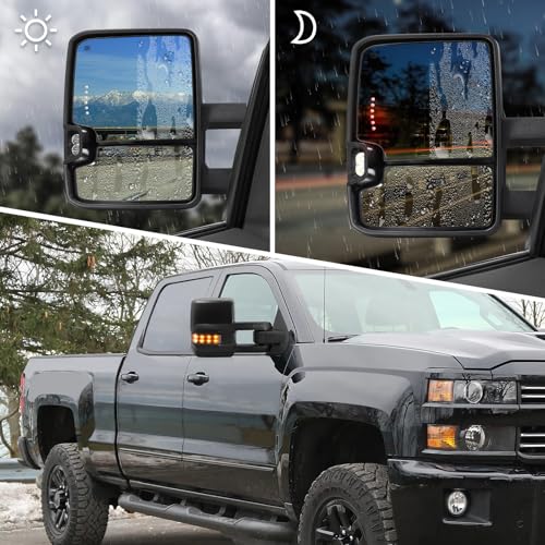 Towing Mirror for Silverado Sierra -Compatible with 2014-2018 Chevy Silverado GMC Sierra With Power Operated Heated Glass Turn Signal Light&Running Light Driver&Passenger Sides