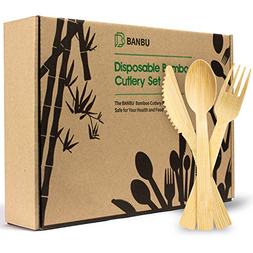 BANBU Bamboo Utensils Set Disposable-150PK 6.7” (60 Forks 60 Knives