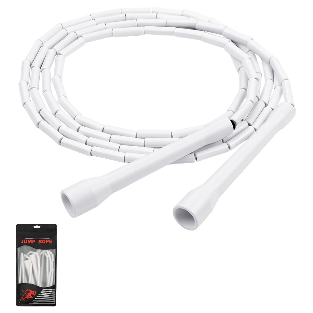 APXEL Beaded Skipping Rope, Beaded Jump Rope With Unbreakable Handles & Shatterproof Beads, 3M Adjustable Tangle-Free for Enhanced Fitness Training (White)