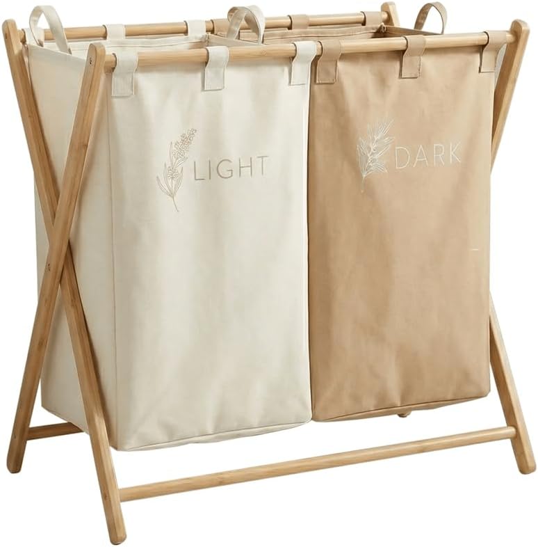 CUQUI Cesta Ropa Sucia Bambú, Cesta Ropa Sucia Dos Compartimentos...