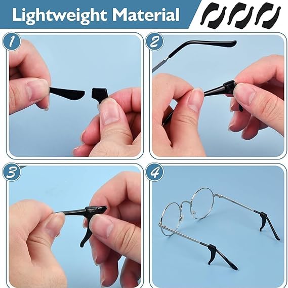 Image of FEORA Ear Grips Supporter for Spectacles Hook Temple Tips Retainer Spectacle holder Eye Glasses Spec supporter hooks Anti Slipping Anti-Fall Eye Glass Holder for Eyewear Specs holder Strap - Pairs