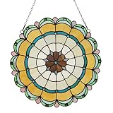 QIZFEV 16 Inch Round Stained Glass Window Hanging Panel Tiffany Style Ornament Handmade Sun Catchers Indoor Window for The Windows Or Wall