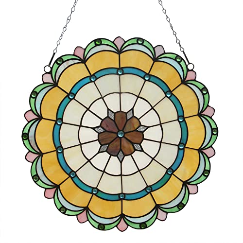 QIZFEV 16 Inch Round Stained Glass Panel
