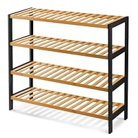 KEPLIN 4 Tier Natural Bamboo Shoe Rack Easy Assembly & Strong Design Stand Shelf Organiser Ideal for Corridor,Bedroom,Bathroom,Hallway & Small Spaces Large Capacity (4 Tier, Black/Natural)