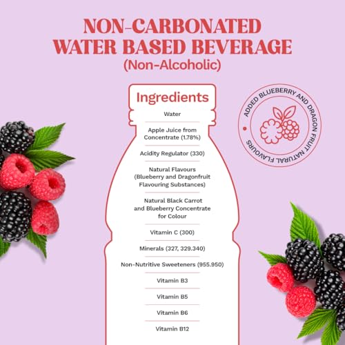 Image of Wild Vitamin Drink Wild Berry Flavoured Low Cal 400ml Pack of 12 - Vitamin C B5 B6 B12 Contains Electrolytes Zero added sugar Calories 28