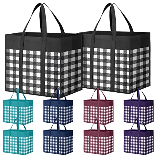 Stormiracle Reusable Grocery Bags 10-Pack, Large Foldable Reusable Shopping Tote Bags Bulk For Groceries, Waterproof Kitchen Cloth Produce Bags With Long Handles, Durable And Lightweight-Plaid Style C #TOP6