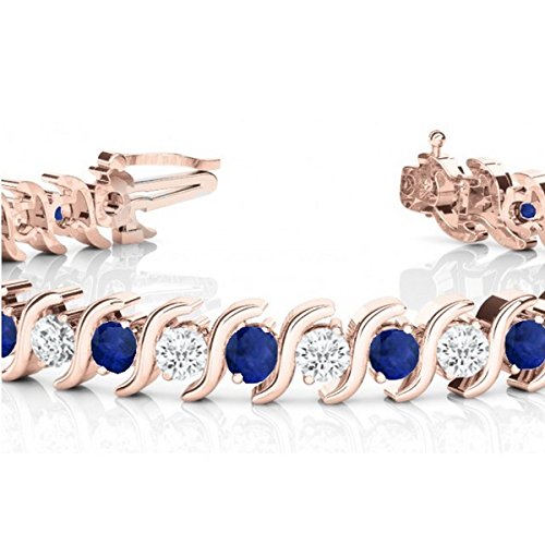 Blue Sapphire And Diamond Tennis S Link Bracelet 14K Rose Gold (4.00Ct) #TOP1
