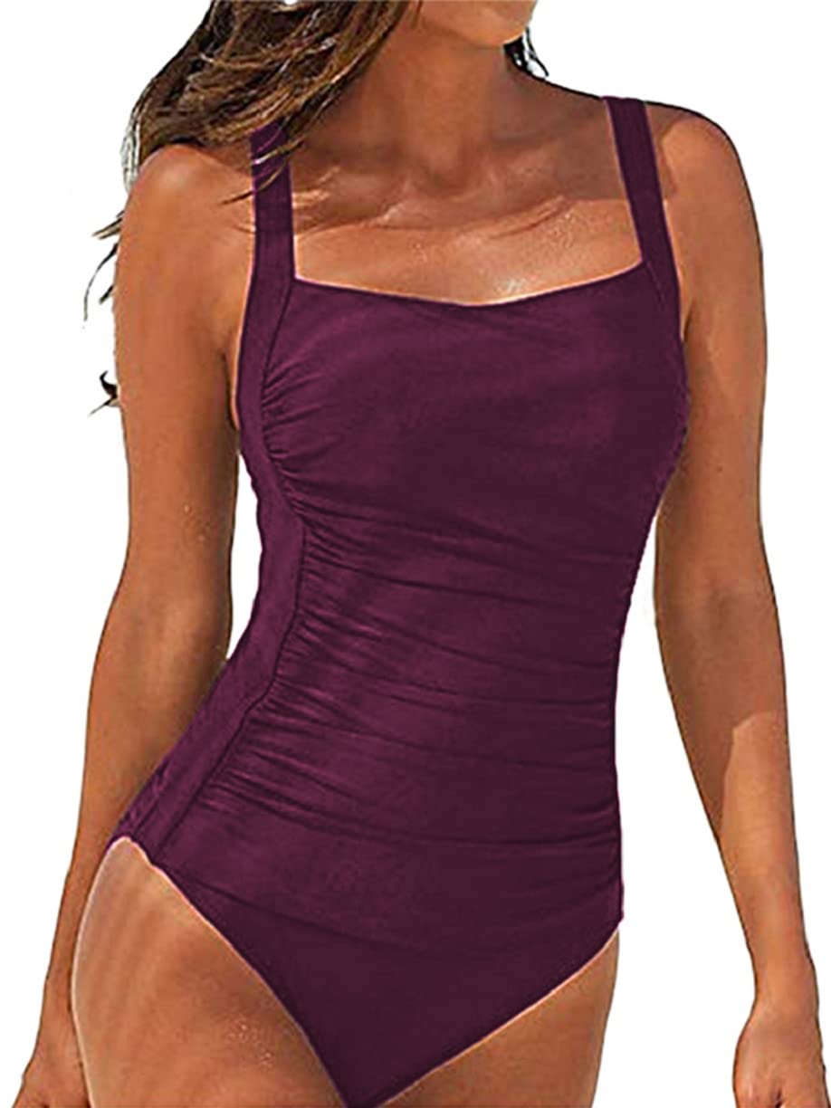 Joligiao Bañador Reductor Mujer Barriga Trajes de Baño Una Pieza Bañadores de Reducir Barriga Monokinis Cintura Alta Cuello en V Bañadores Vintage Push up Cuello para Mujer