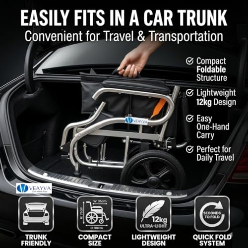 Image of Veayva Portable Ultra-Light Aluminium Wheelchair - Compact Foldable Design, Vibrant Orange Finish, Travel-Friendly Mobility Aid(SUPER LIGHT ALLUMINIUM FRAME)