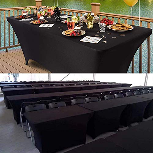 Reliancer 2 Pack 6Ft Rectangular Spandex Table Cover Four-Way Tight Fitted Stretch Tablecloth Table Cloth For Outdoor Party Dj Tradeshow Banquet Vendor Wedding Celebration (2Pc 6Ft, Black) #TOP7