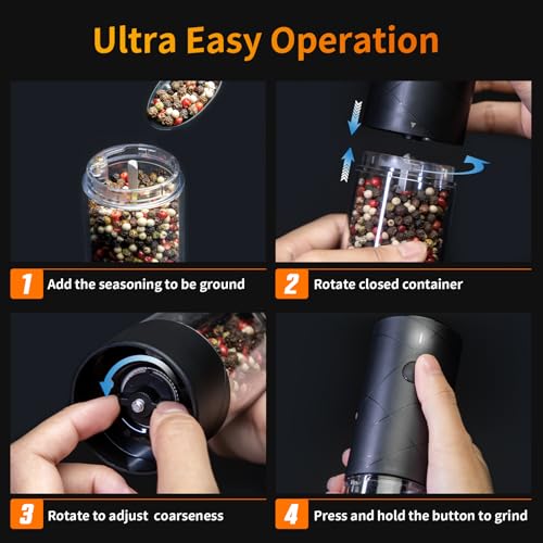 2Pack Electric Salt and Pepper Grinder Set USB Rechargeable with Warm LED Light, Adjustable Coarseness Lidaop Large Capacity Automatic Salt Pepper... - Image 6