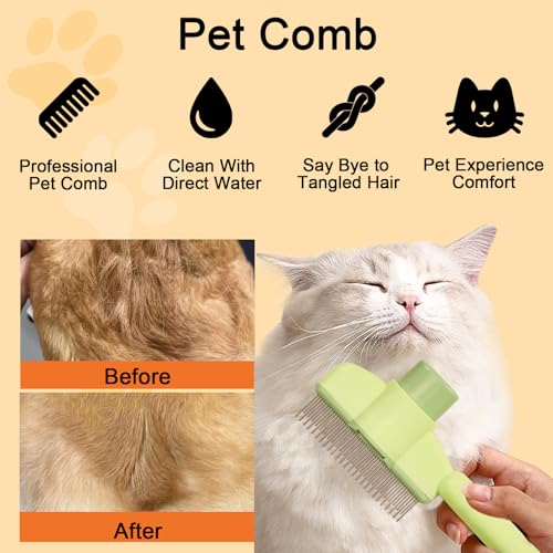 Image of Cat Deshedding Comb, 2 Pcs Pet Hair Removal Tools for Cat /Dog with Two Layered Teeth, Portable Shedding & Grooming Supplies with Release Button for Long /Short Hair Indoor Cats, Kitten Brush
