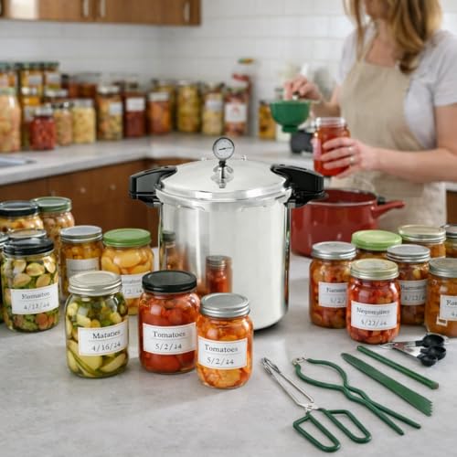 Image of 24 Quart Pressure Canner with Gauge & 9-Piece Canning Supplies Starter Kit - Extra Large Aluminum Pressure Cooker for Canning, Induction Compatible, Safe Home Food Preservation