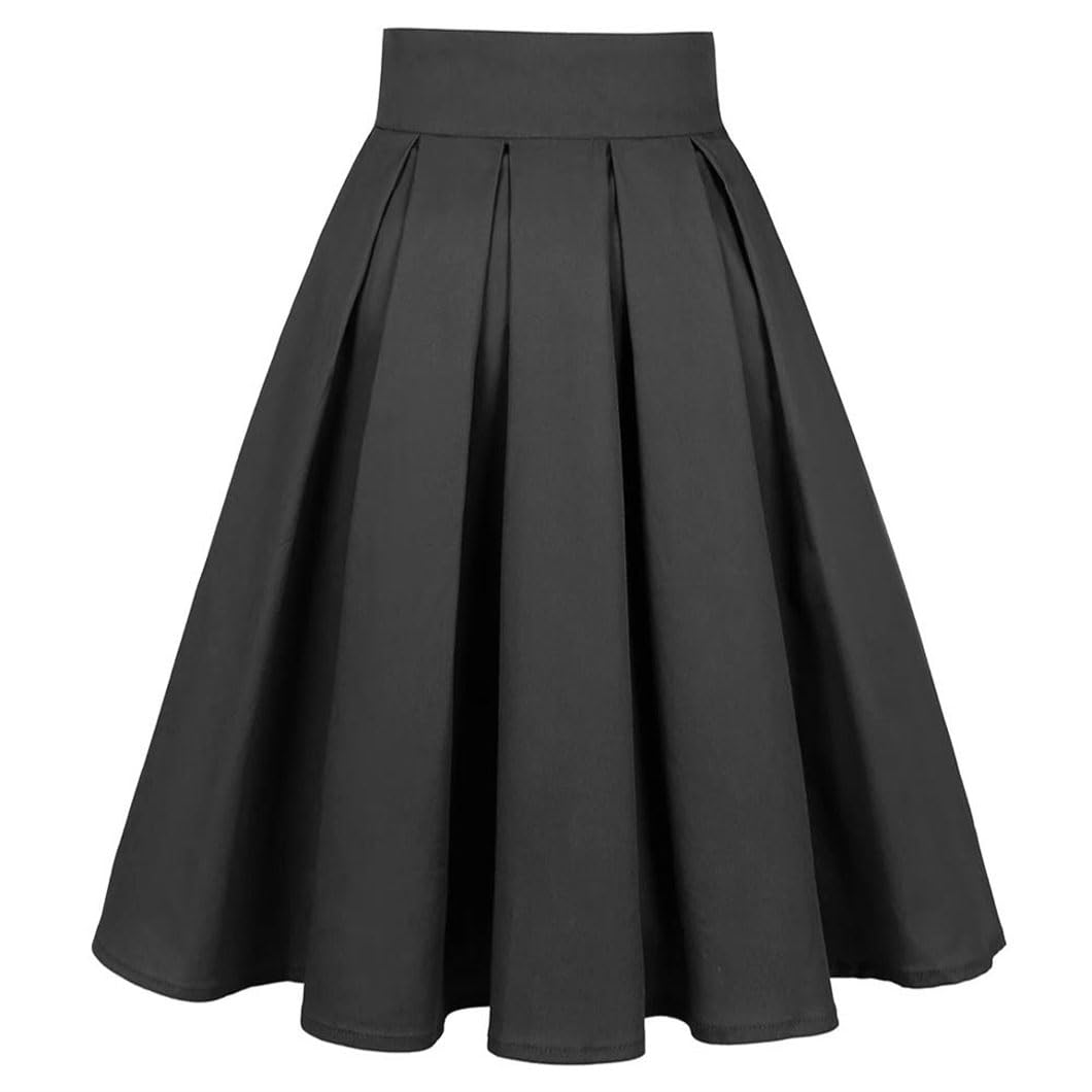 Rockabilly - Faldas lisas para mujer, estilo francés, cintura alta, estilo años 50/60, plisadas, estilo vintage