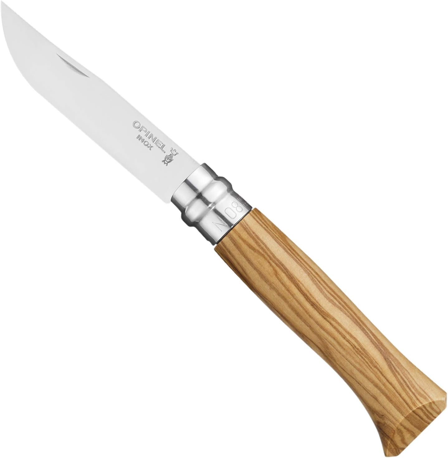OPINEL No. 08 Taschenmesser Geschenk-Set – Olivenholz Griff mit Gravur + Kunstleder-Etui – Personalisiertes Klappmesser für Outdoor