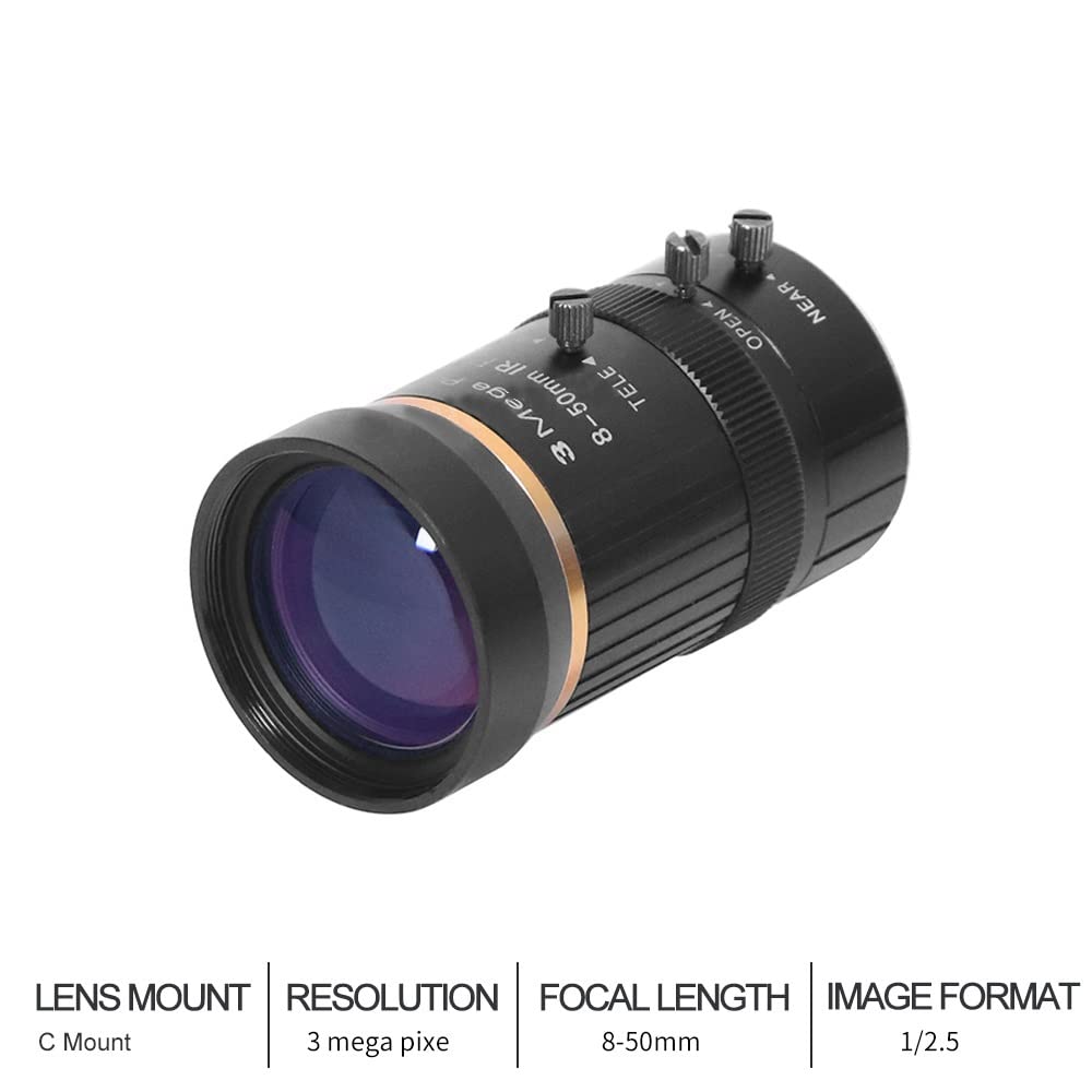 Zestaw akcesoriów do mikroskopu H_D 3mp 8-50mm 1/2,5″ obiektyw C Mount F1.4 Ręczny obiektyw IRIS obiektyw aparatu do nagrywania wideo na żywo kamera monitorująca slajdy mikroskopowe