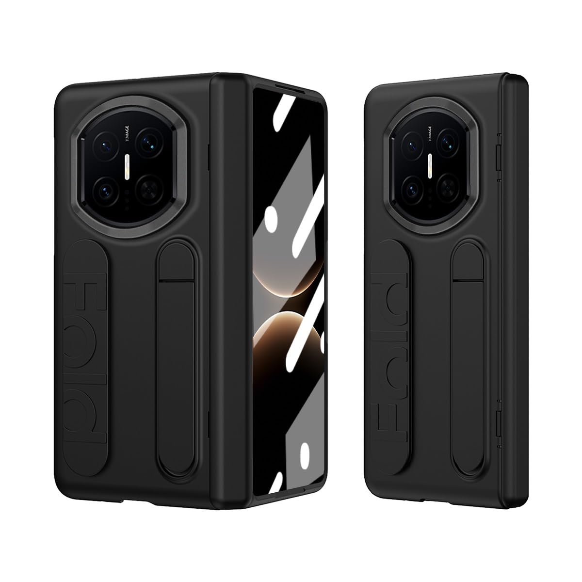 Compatible with Huawei Mate X7 5G Case with Finger Strap & Stand, Screen Protector Included, Shockproof Hinge Protection, Grip Band Phone Cover for Mate X7 2025(Black)