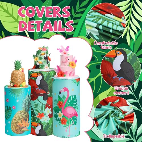 Mindsoft Set of 4 Flamingos Cylinder Stand Covers for Hawaiian Luau Tropical Party, Summer Pool Cylinder Pedestal Covers, 7.2ft Round Backdrop Cover for Party Backdrop Decor Table Display(Flamingos) by Mindsoft - Used condition - Image 3