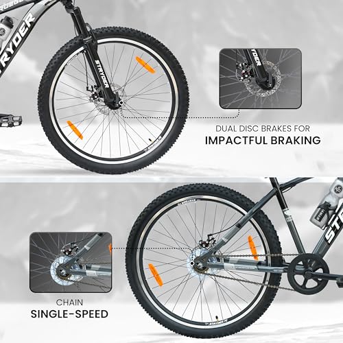 Image of Stryder 27.5T Krueger Mountain Cycle for Men & Women with Front Suspension and Dual Disc Brake | Single Speed Cycle - Ideal for 12+ Years (Frame: 18 Inches) (Black::Gray)